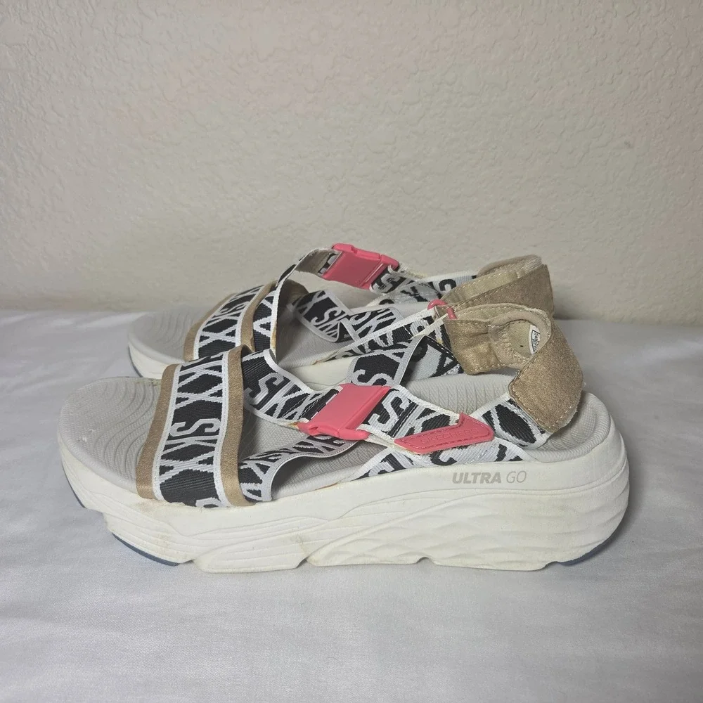 Skechers Max Cushioning Ultra Go Strappy Sandals Womens 8 White Black Pink SKX